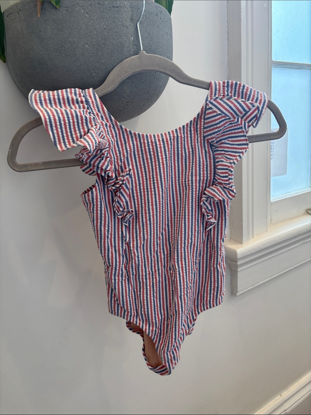 Crewcuts Striped Ruffle One-Piece Swimsuit - Red, White & Blue
